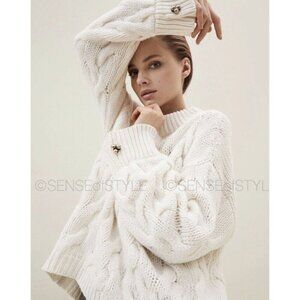Brunello Cucinelli Cashmere Sweater Top Cable Knit Ivory Pullover New Size M